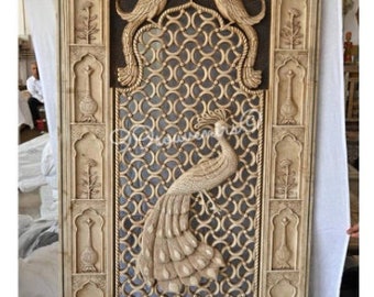 Antique Style Marble Art, Bohemian Decor Panel, Mughal Wall Art, Carved Indian Marble Wall Panel, Living Room Marble Decor Panel