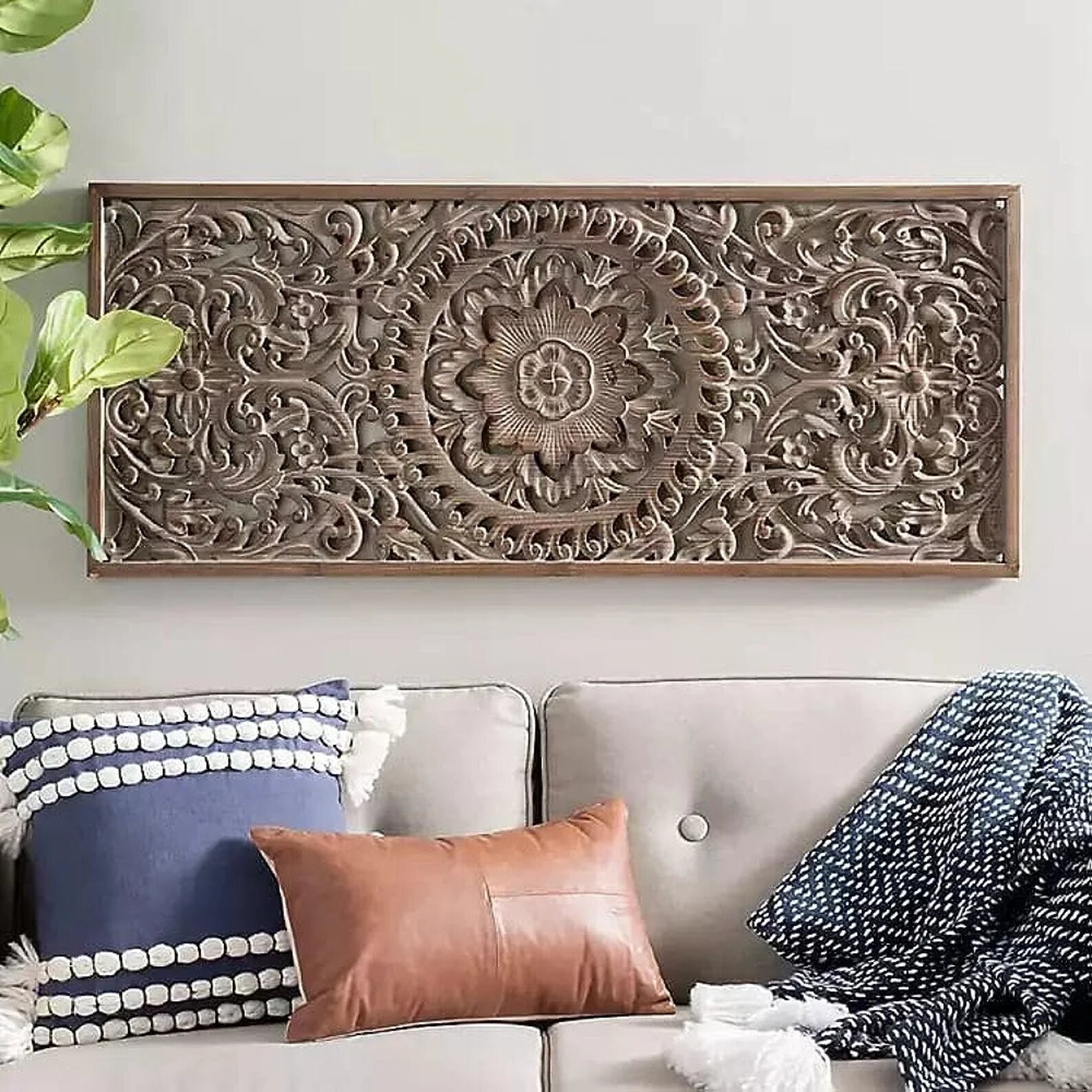 Antique Inspired Wall Panel With Intricate Floral Carvings, Carved ...