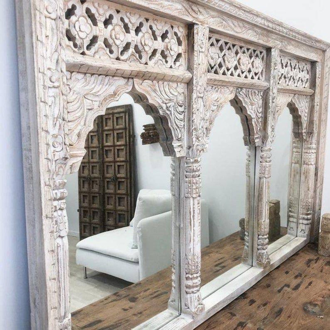 Indian Jharokha Mirror triple Arch Mirror Handcarved Wooden Etsy
