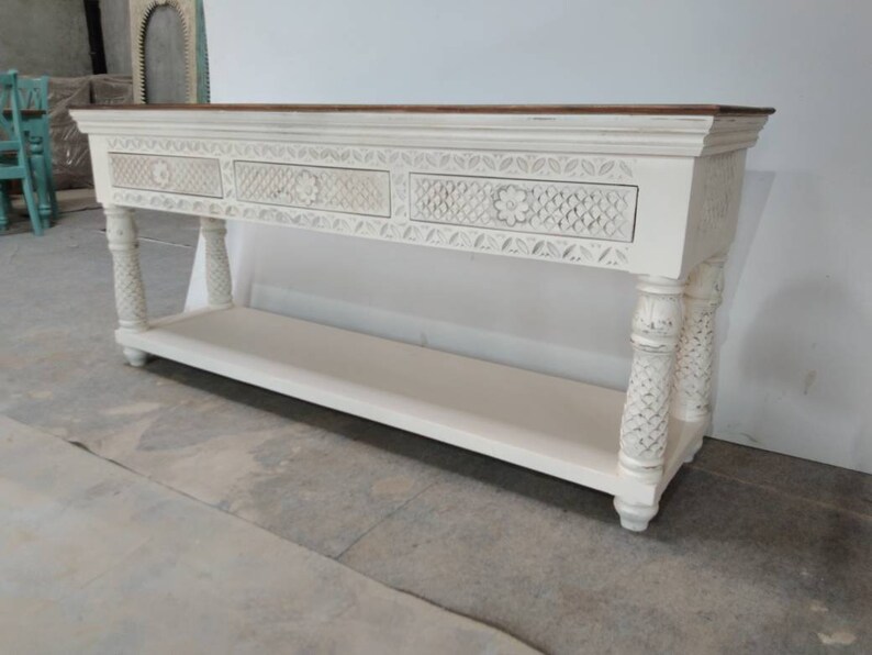 Vintage Style White Console Table Wooden Rustic White Etsy