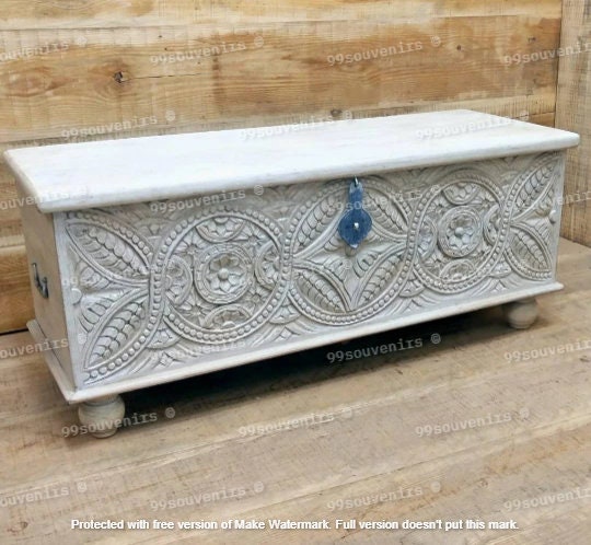 Baúl indio de inspiración vintage, caja de almacenamiento blanca rústica,  baúl Damchiya de madera indio para sala de estar -  México