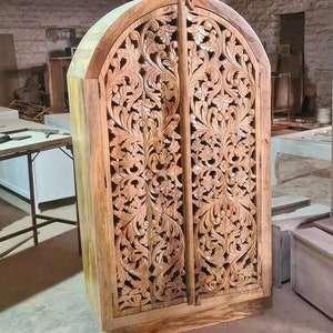 Wooden Armoire, Antique Style Armoire for Boho Home, Vintage Inspired Carved Storage Armoire in Rustic Brown Colour