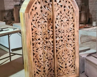 Wooden Armoire, Antique Style Armoire for Boho Home, Vintage Inspired Carved Storage Armoire in Rustic Brown Colour