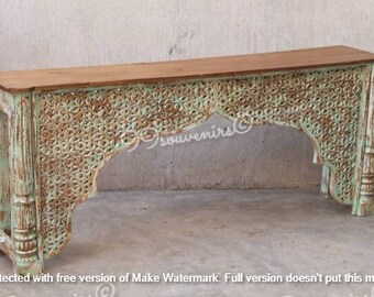 Consoletafel in vintagestijl, rustieke houten console, gesneden Indiase console, ingewikkelde portiekdecorconsole