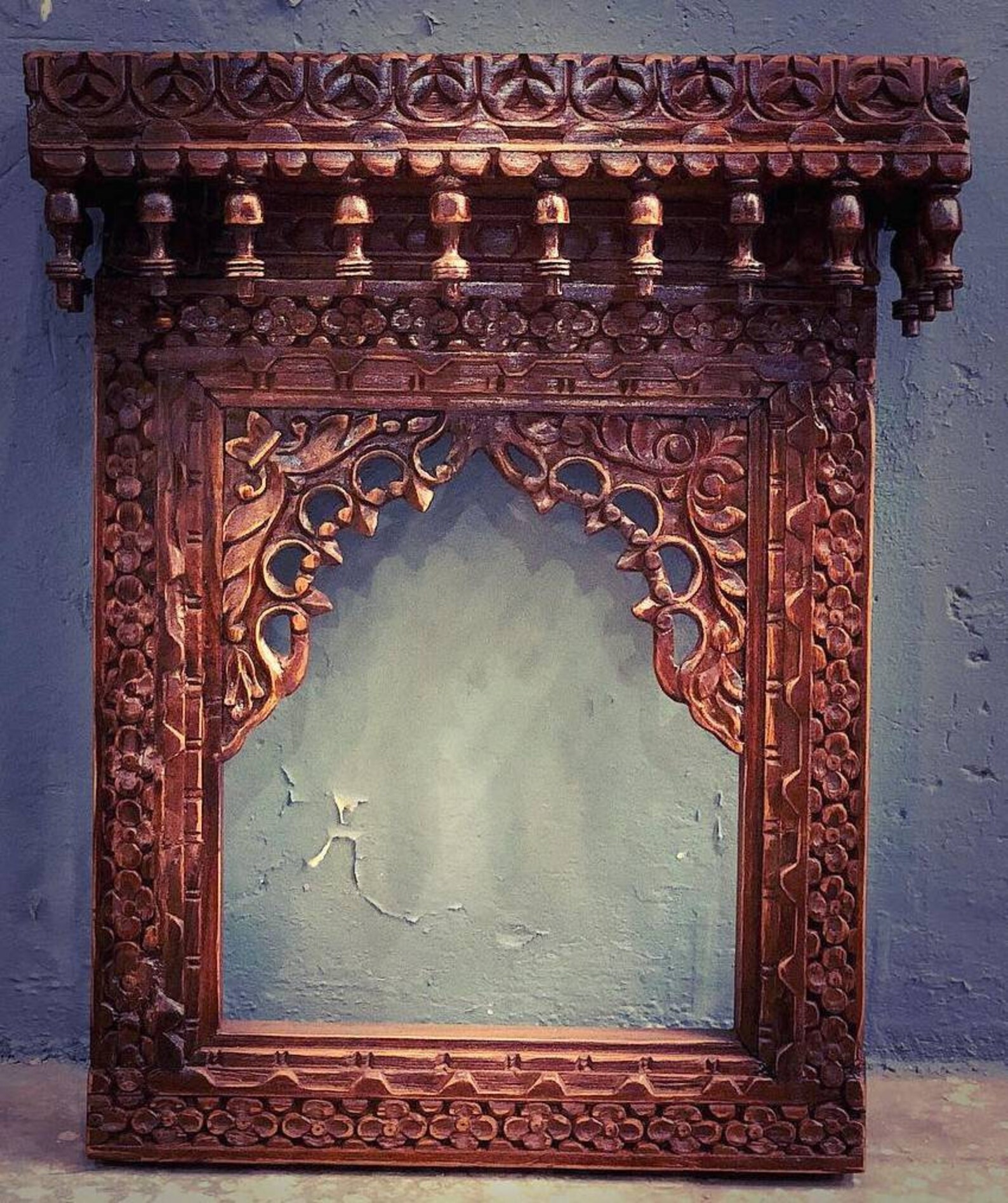 The Sanganer Rustic Jharokha Mirror Carved Wooden Wall - Etsy