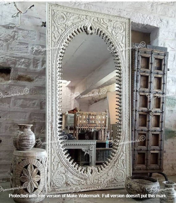Carved Mango Wood Mughal Design Mirror Carved Mango Wood Mughal Design Mirror