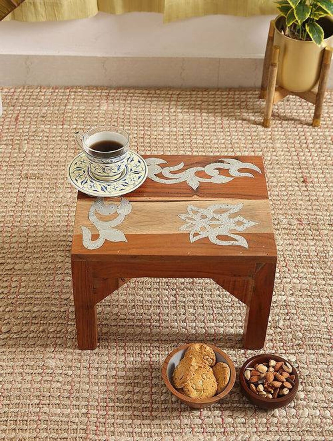 Bohemian Coffee Table Handcarved Wooden Center Table Rustic Etsy