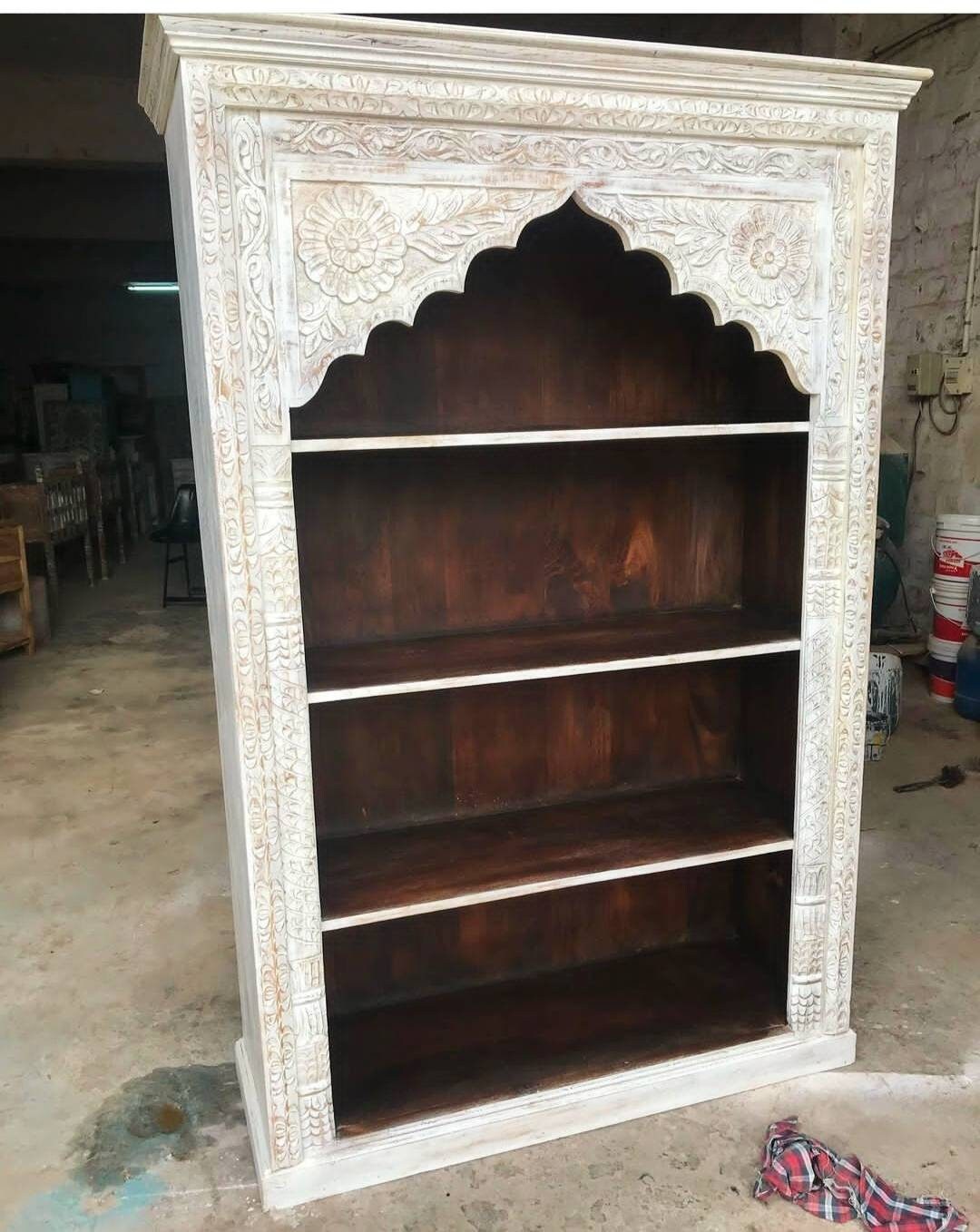 Carved sale wood bookshelf