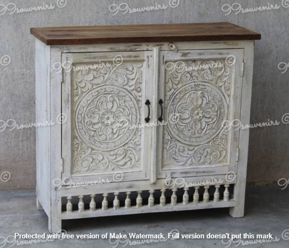 Rustic White Storage Cabinet Carved Cabinet From India Solid