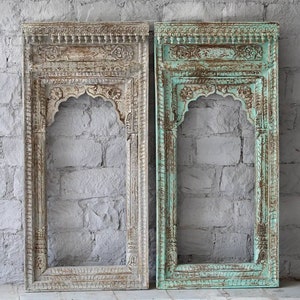 Indian Rustic Mirror, Carved Wooden Wall Mirror, Distressed Brown Mirror Frame for Home, Antique Inspired Mirror, Wooden Arch Mirror Decor