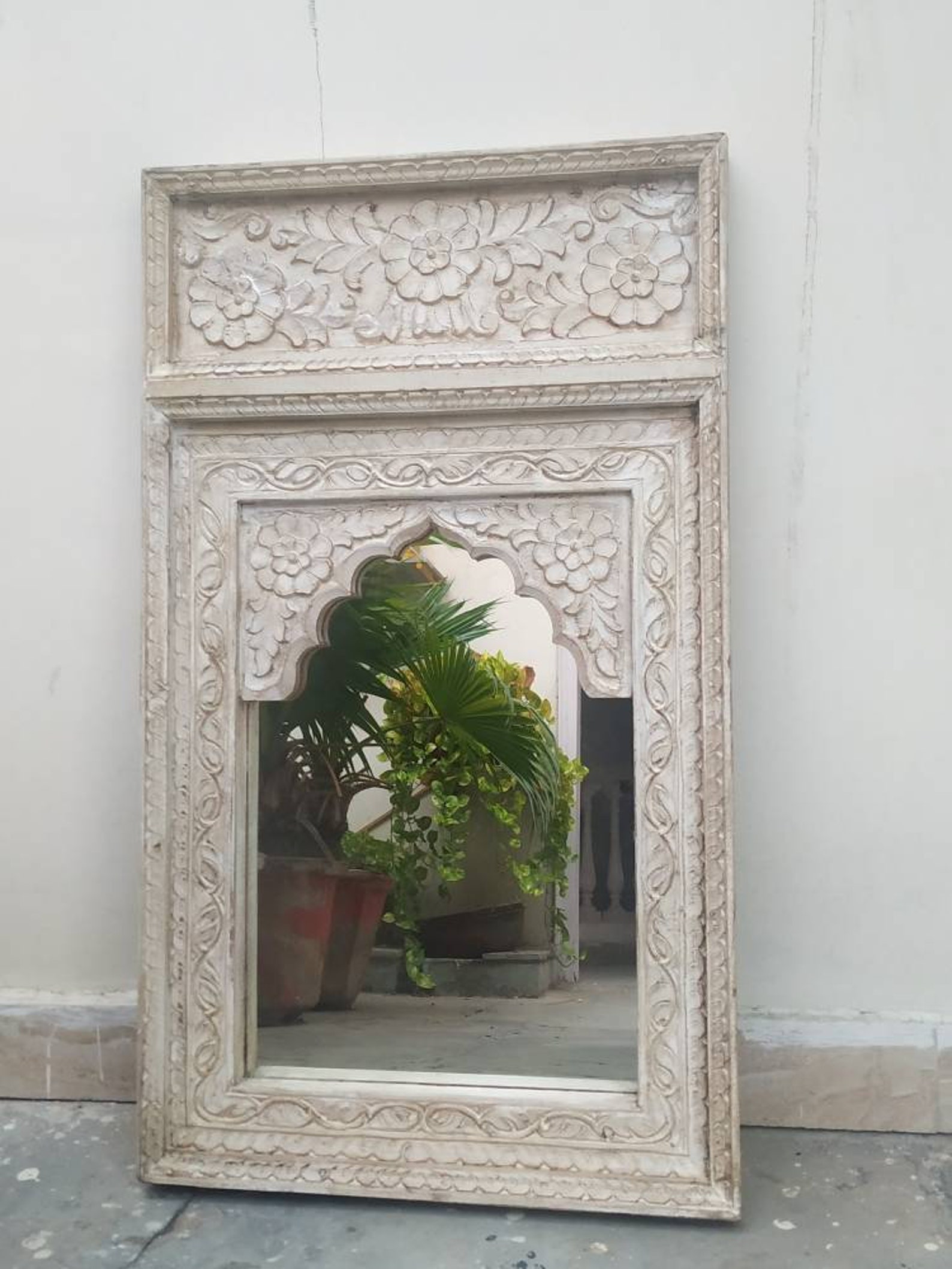 Vintage Indian Mirror Hand Carved Mirror Wooden Wall Mirror Etsy