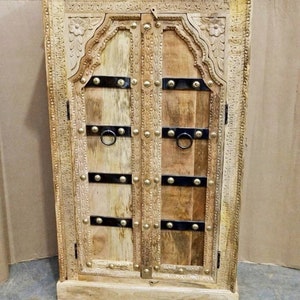 Wooden Armoire, Antique Style Armoire for Boho Home, Vintage Inspired Carved Storage Armoire in Natural Wood Color, Farmhouse Wardrobe