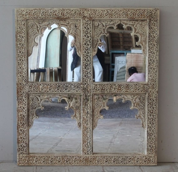 Indian Square Mango Mirror - White Indian Square Mango Mirror - White