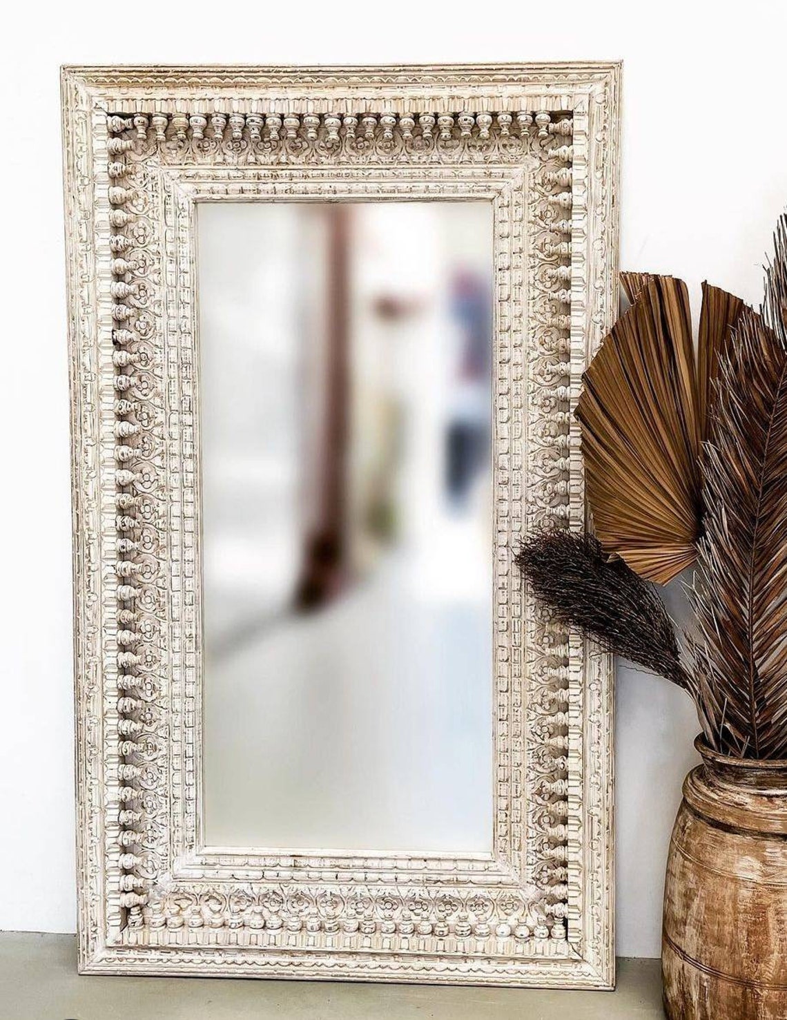 Bohemian Wall Mirror Handcarved Wooden Spindle Mirror Indian Etsy