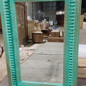 Rustic Blue Spindle Mirror, Carved Wooden Barn Mirror, Indian Vintage Inspired Wall Mirror for Living Room Decor, Barn Mirror Wall Decor