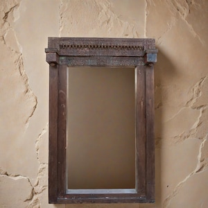 Antique Inspired Mirror, Indian Mirror, Carved Wooden Wall Mirror, Natural Teak Wood Mirror, Rustic Barn Mirror, Entryway Mirror Art Decor