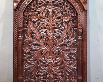 Antique Inspired Wall Panel, Carved Wooden Wall Hanging, Intricate Boho Decor Panel, Mughal Wall Art, Entryway Wall Decor, Wooden Wall Decor