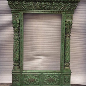 Vintage Inspired Jharokha Mirror, Indian Carved Wooden Wall Decor Frame, Rustic Mirror for Home, Rustic Green Wall Frame, Living Room Mirror