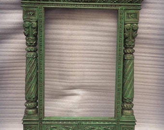インドvintageアンティーク壁掛けミラー　ウォールアート インドの手彫り木製壁掛けミラー、Jharokhaミラー、壁装飾