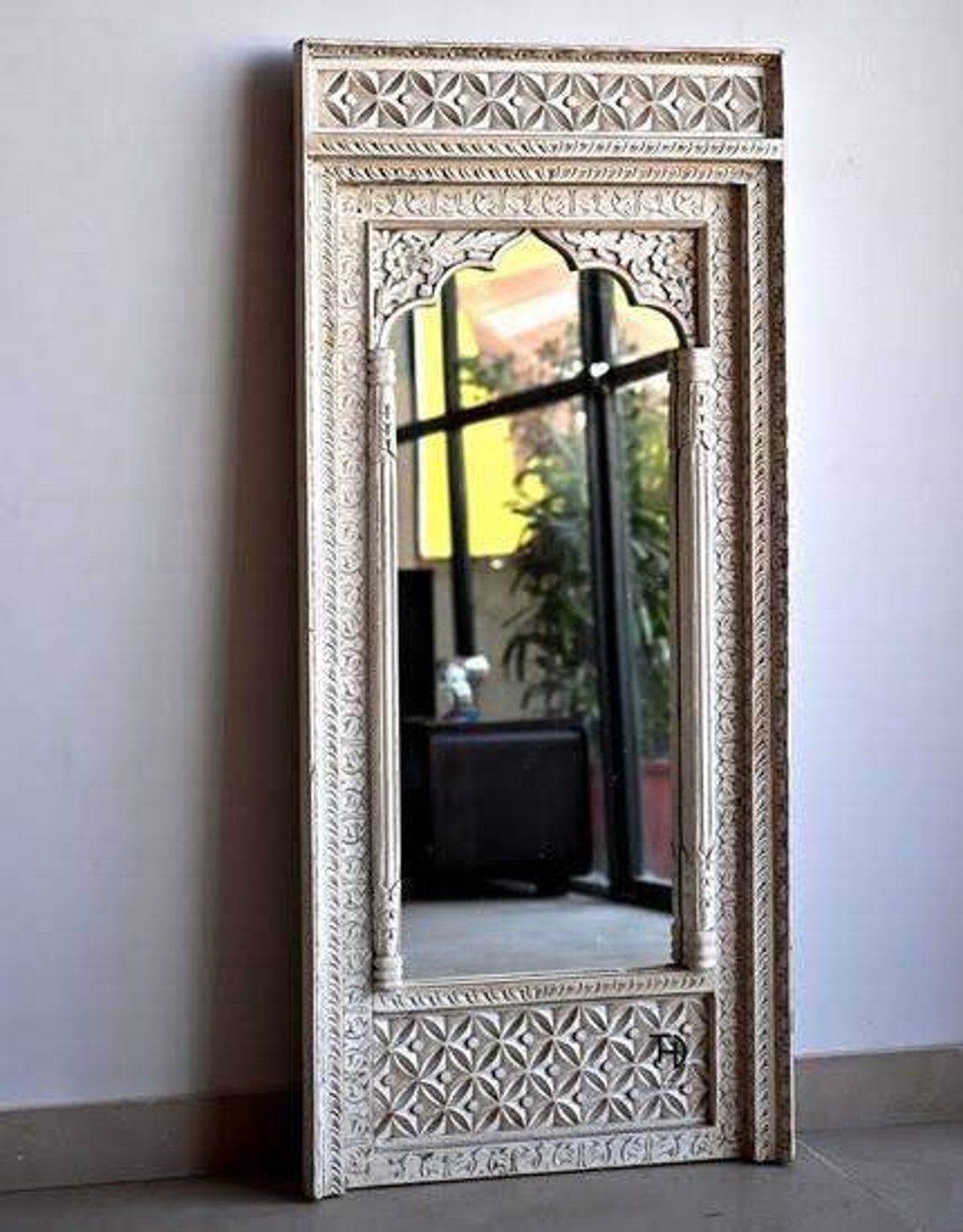 Vintage Mirror Handcarved Wooden Wall Mirror Indian Etsy