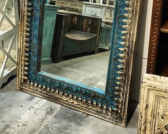 Rustic Painted Indian Mirror Rustic Painted Indian Mirror