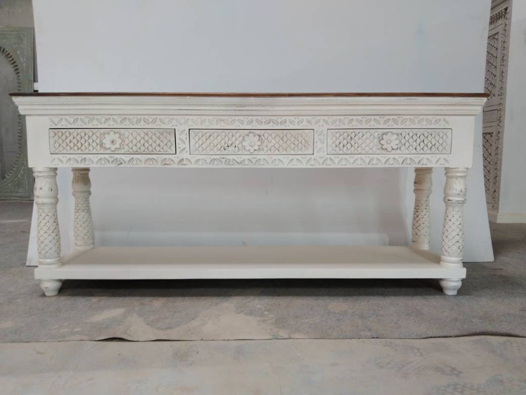 Vintage Style White Console Table Wooden Rustic White Etsy