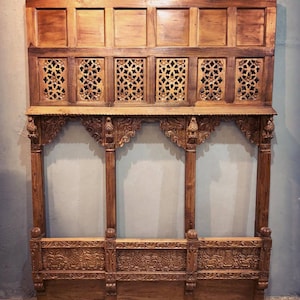 Indian Handcarved Wooden Mirror, Distressed Rustic Finish