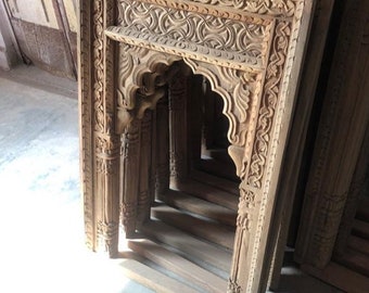 Arch Indian Mirror, Carved Wooden Wall Mirror, Vintage Inspired Mirror, Natural Wood Finish Mirror for Living Room Walls, Farmhouse Mirror