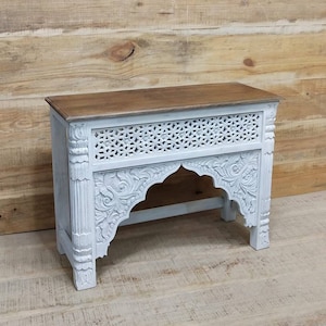 Vintage Inspired Console Table, Wooden Rustic Console, Carved Indian Console, Intricate Entryway Decor, White Console, Barn Console Table