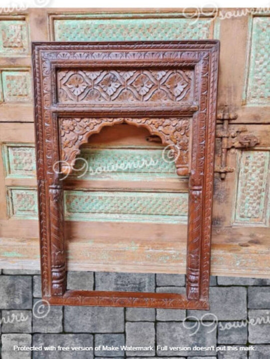 アンティーク　木彫り　ウォールミラー　天然木　壁鏡　彫刻　木枠　ヴィンテージ アンティーク 木彫り ウォールミラー 天然木 壁鏡 彫刻 木枠