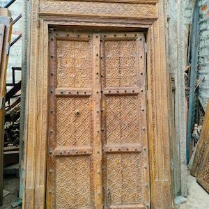 Antique Style Indian Doors, Bohemian Style rustic brown Indian Doors, Premium Intricately Carved Vintage Inspired Entryway Palace Doors