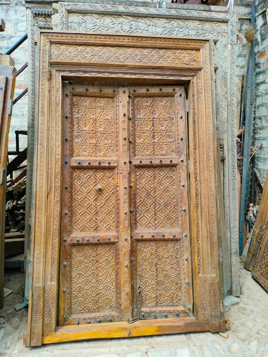 Antique Style Indian Doors Bohemian Style Rustic Brown Indian