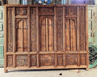 Indian Wood Panel, Antique Inspired Wall Panel, Carved Wooden Wall Hanging, Mughal Wall Art, Farmhouse Wall Decor, Vintage Style Large Decor