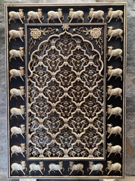 White Marble Elephant Panel - Mughal Style White Marble Elephant Panel - Mughal Style