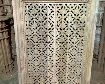 Antique Style Wall Panel in Natural Wood Finish, Carved Wooden Wall Hanging, Indian Vintage Style Wall Decor, Wall Decor for living room