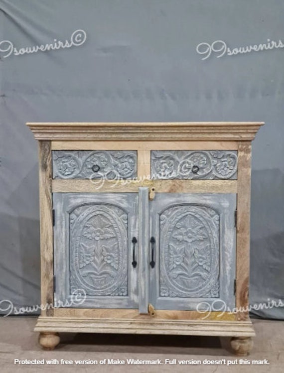 Carved wood console cabinet discount