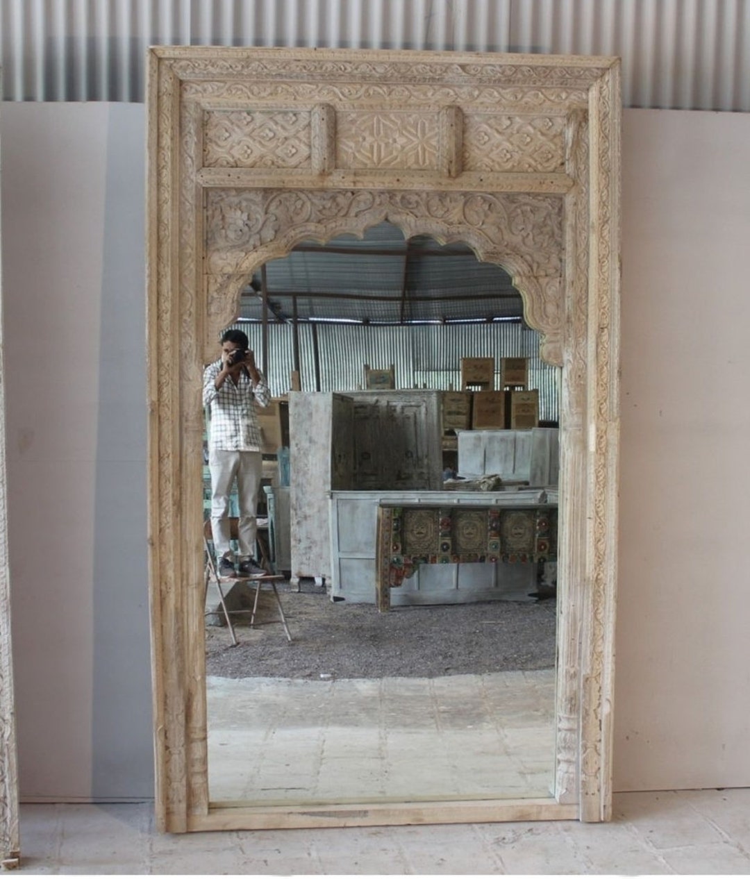 Indian Mirror, Full Length Mirror, Rustic White Floor Mirror, Barn ...