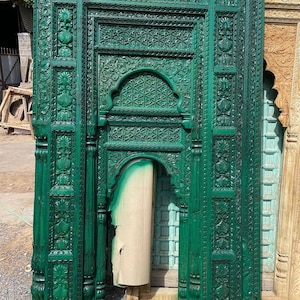 Large Wall Panel, Carved Wooden Full Size Wall Decor, Bohemian Decor Panel, Mughal Style Wall Art, Farmhouse Wall Decor, Rustic Green Panel