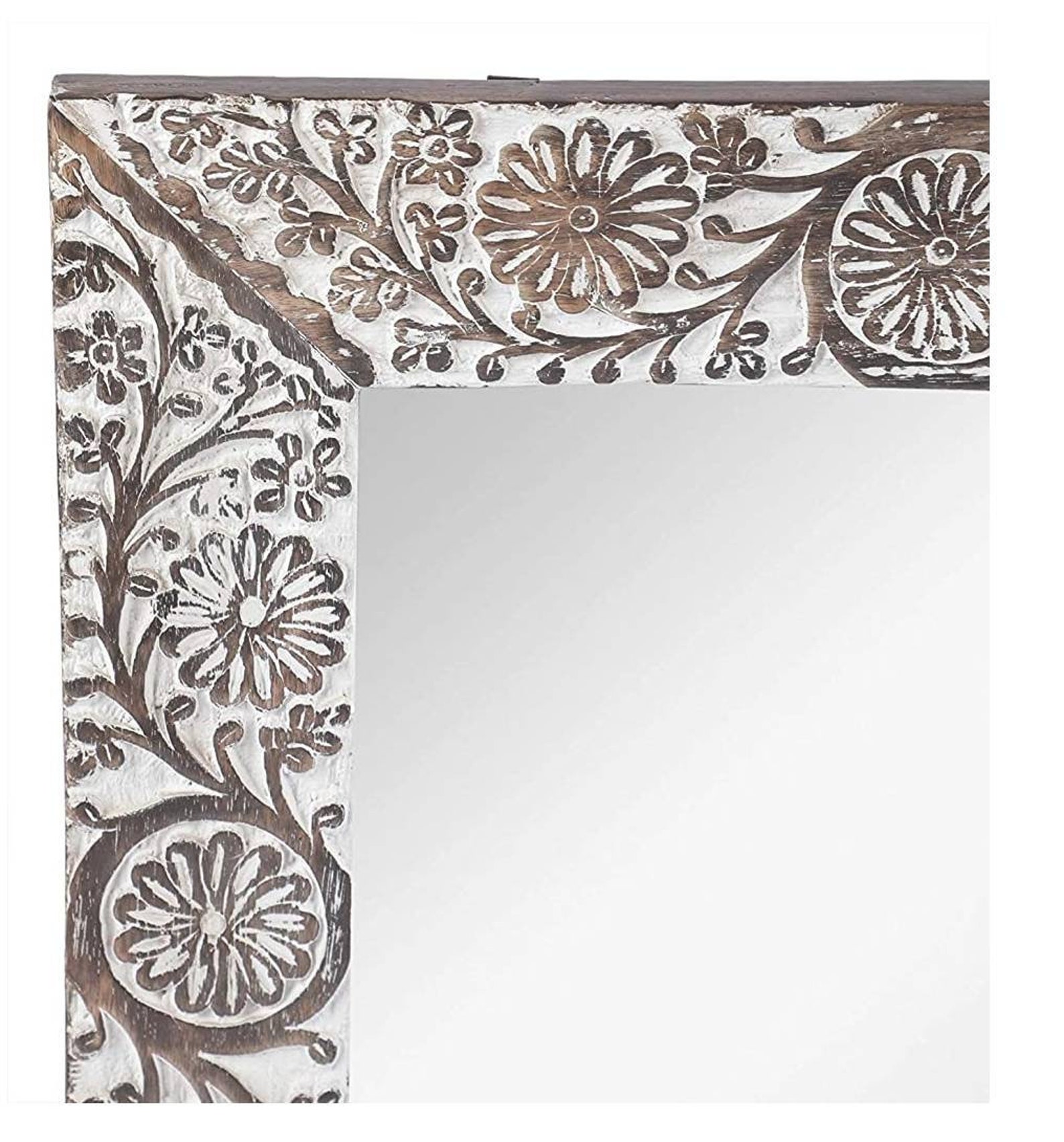 Vintage Indian Mirror Hand Carved Wooden Wall Mirror Etsy