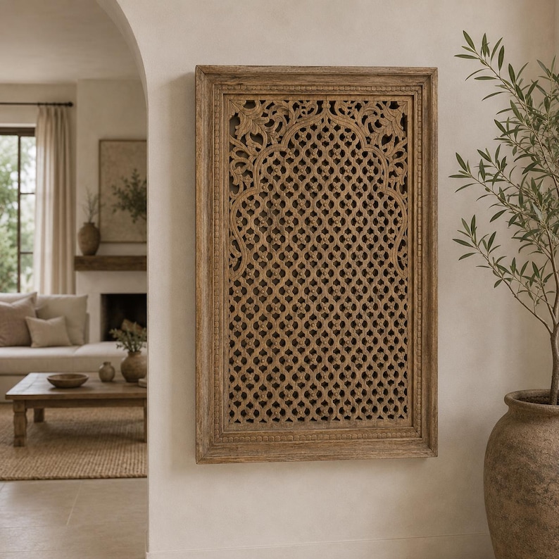 Carved Mango Wood Wall Panel, Indian Vintage Style Living Room Decor - Etsy