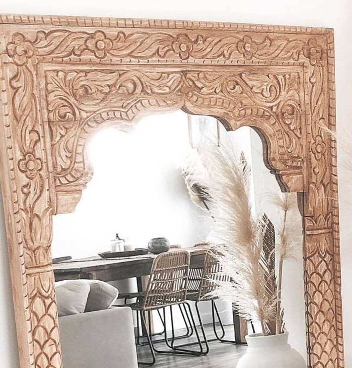 Bohemian Rustic Mirror Handcarved Wooden Wall Mirror Indian Etsy