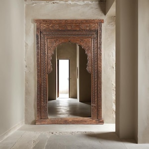 Antique Inspired Mirror, Indian Mirror, Carved Wooden Wall Mirror, Distressed Brown Mirror for Table, Rustic Barn Mirror, Entryway Mirror