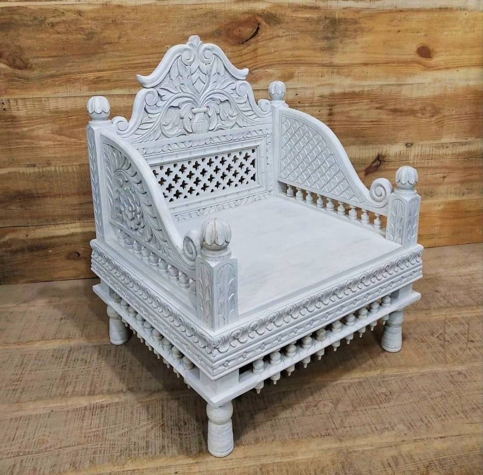 Vintage Style Indian Day Bed, Carved Wooden Love Seat, Intricate