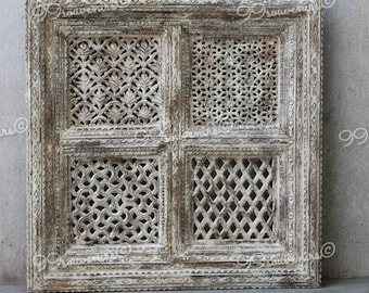 Rustikale Holzwand, geschnitzte indische Wandkunst, beunruhigte rustikale weiße Wandbehang für Eingangsbereich, Badezimmer, Wohnzimmerwände