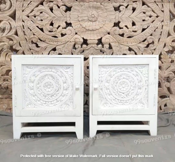 White carved side table deals