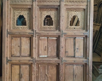 The Pichola Vintage Jharokha, Handcarved Wooden Window Panel Reproduced in Antique Style Finish, Mughal Era Jaali and Jharokha Windows