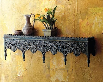 Carved Indian Wooden Wall bracket, Vintage Style Rustic Finish Wall Shelf Home Decor, Indian Furniture, Bohemian Wall Decor
