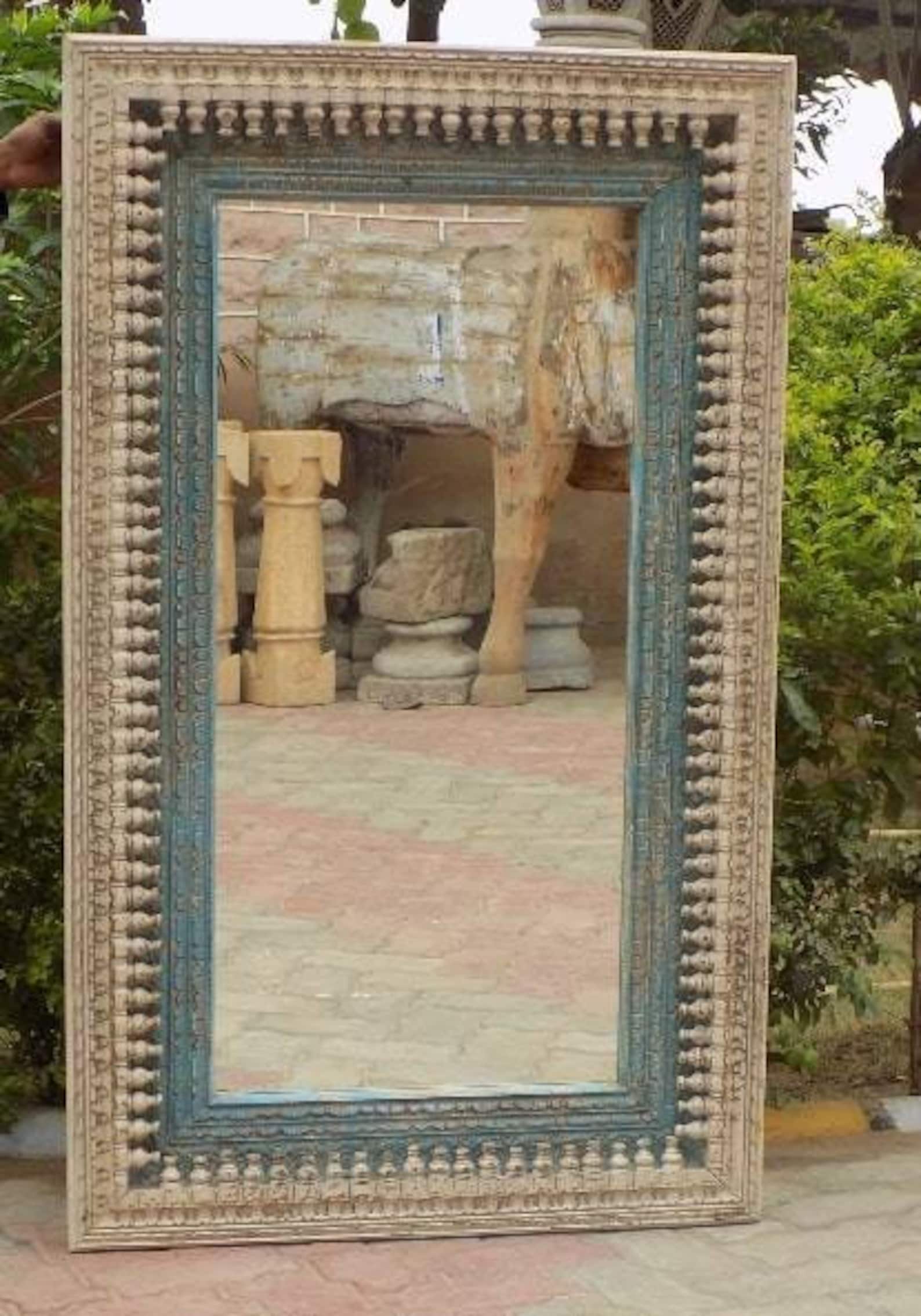 Vintage Handcarved Indian Mirror Dual Tone Wooden Mirror Etsy