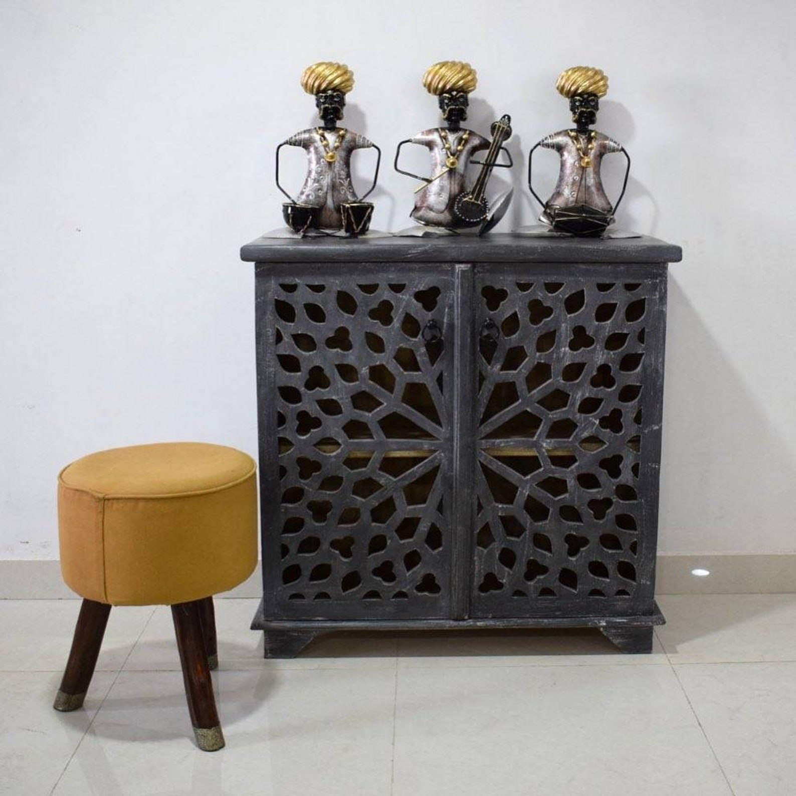 Bohemian Handcarved Wooden Distressed Black Etsy