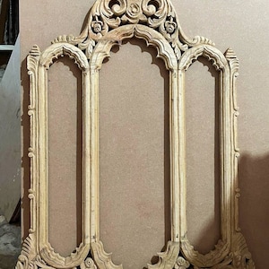 Art deco Mirror Wall Decor, Vintage Inspired Mirror, Indian Carved Wooden Wall Mirror, Distressed Natural Wood Finish Mirror